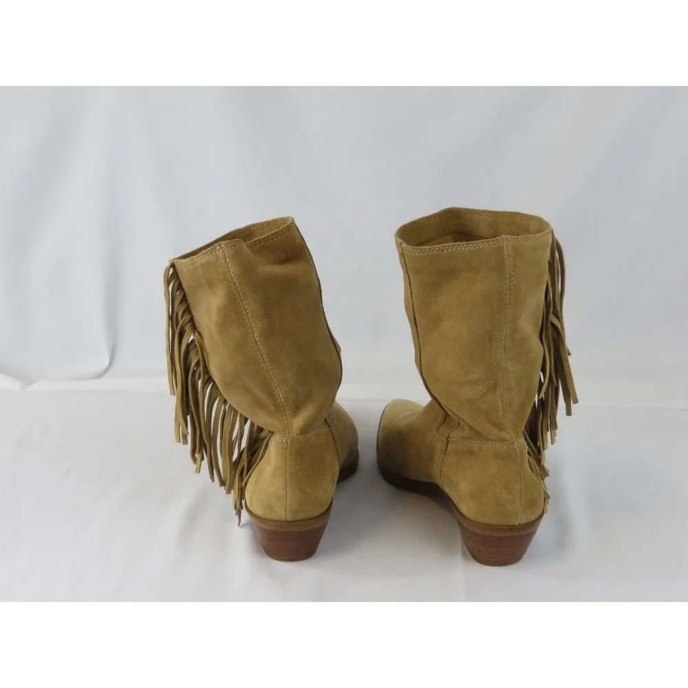 Rebecca Minkoff Tan Suede Fringe Western Boots Pointed Toe Slouchy Mid Calf 7.5 - Picture 5 of 7